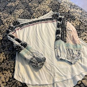 Free People embroidered mixed material shirt